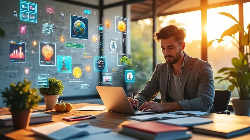 Espace de travail moderne illustrant 500 idées de projet innovantes pour réussir en 2025